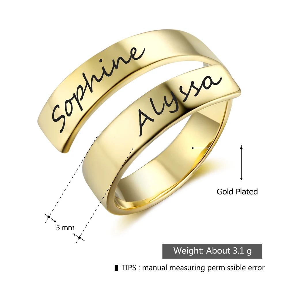 Personalized Gift Customize Engraved Name Gold Color Adjustable Rings For Women Anniversary Jewelry (JewelOra RI102973) - Image 2