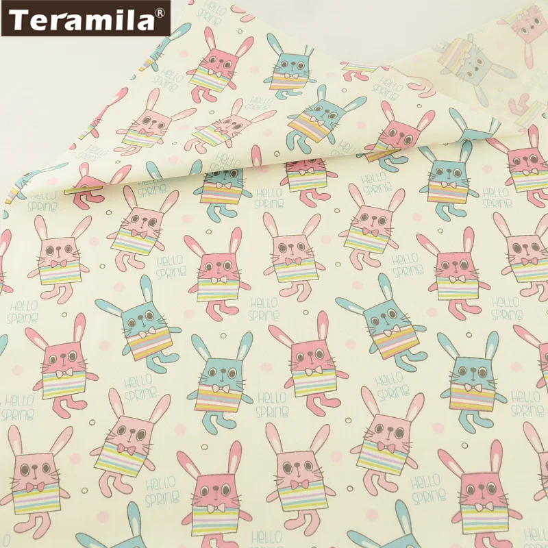 Teramila Fabric 100% Cotton Twill Fat Quarter Quilting Material Bed Sheet Home Textile Patchwork Printed Cartoon Rabbits Design Teramila Fabric 100% Cotton Twill Fat Quarter Quilting Material Bed Sheet Home Textile Patchwork Printed Cartoon Rabbits Design