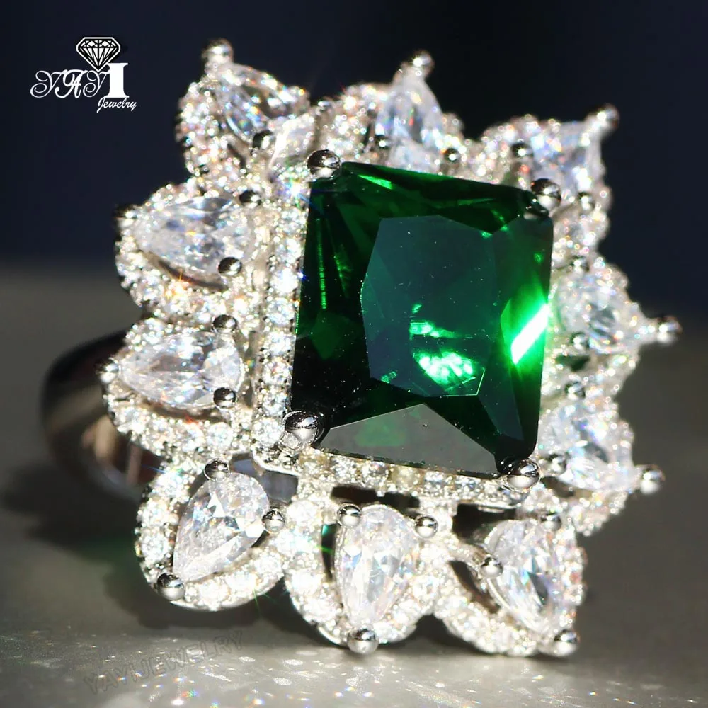 Ювелирные изделия YaYI Princess Cut 15 CT обручальные кольца с зеленым цирконием