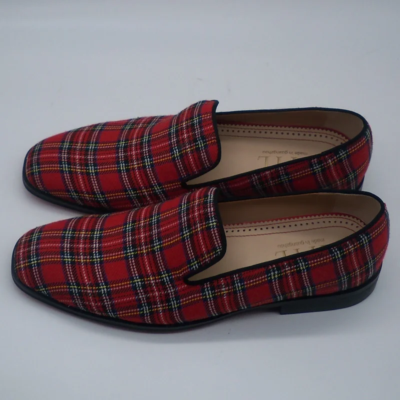 LTTL/Новинка; Модная хлопковая клетчатая обувь для мужчин лоферы в британском стиле; модная повседневная обувь без застежки с квадратным носком Мужская обувь для курения