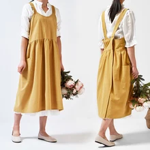 Средневековый промытый хлопковый льняной кухонный фартук для приготовления пищи для выпечки цветочного магазина с оборками рабочий чистый фартук для женщин Униформа женское платье