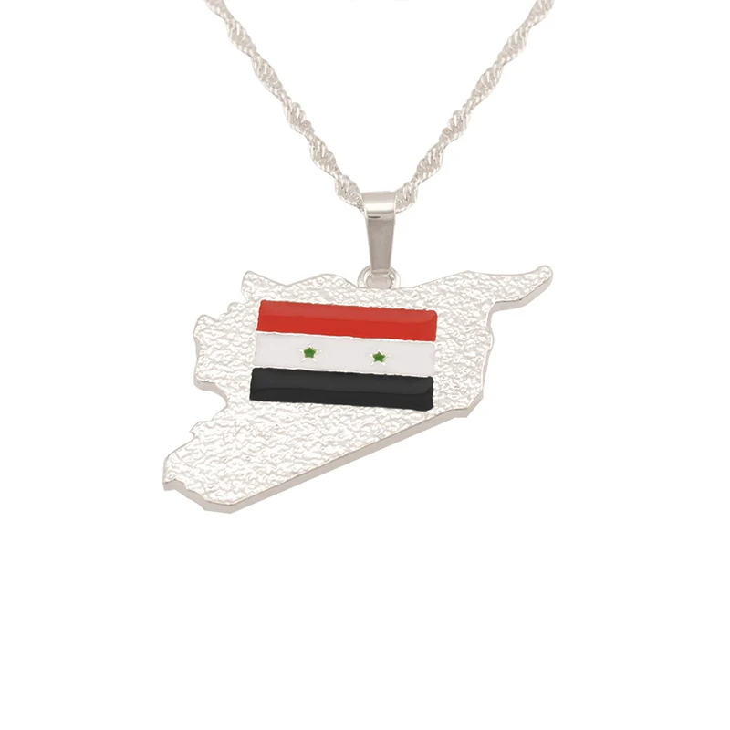 

Silver Color Syria Map Flag Pendant Necklaces for Women Girls Charms Ethnic Gifts #J0020