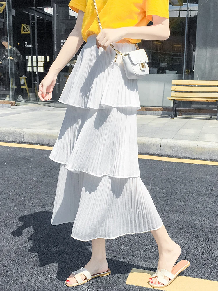 Летние женские юбки в корейском богемном стиле с оборками, Женская пляжная Праздничная юбка в горошек, юбка с высокой талией для женщин NS4307