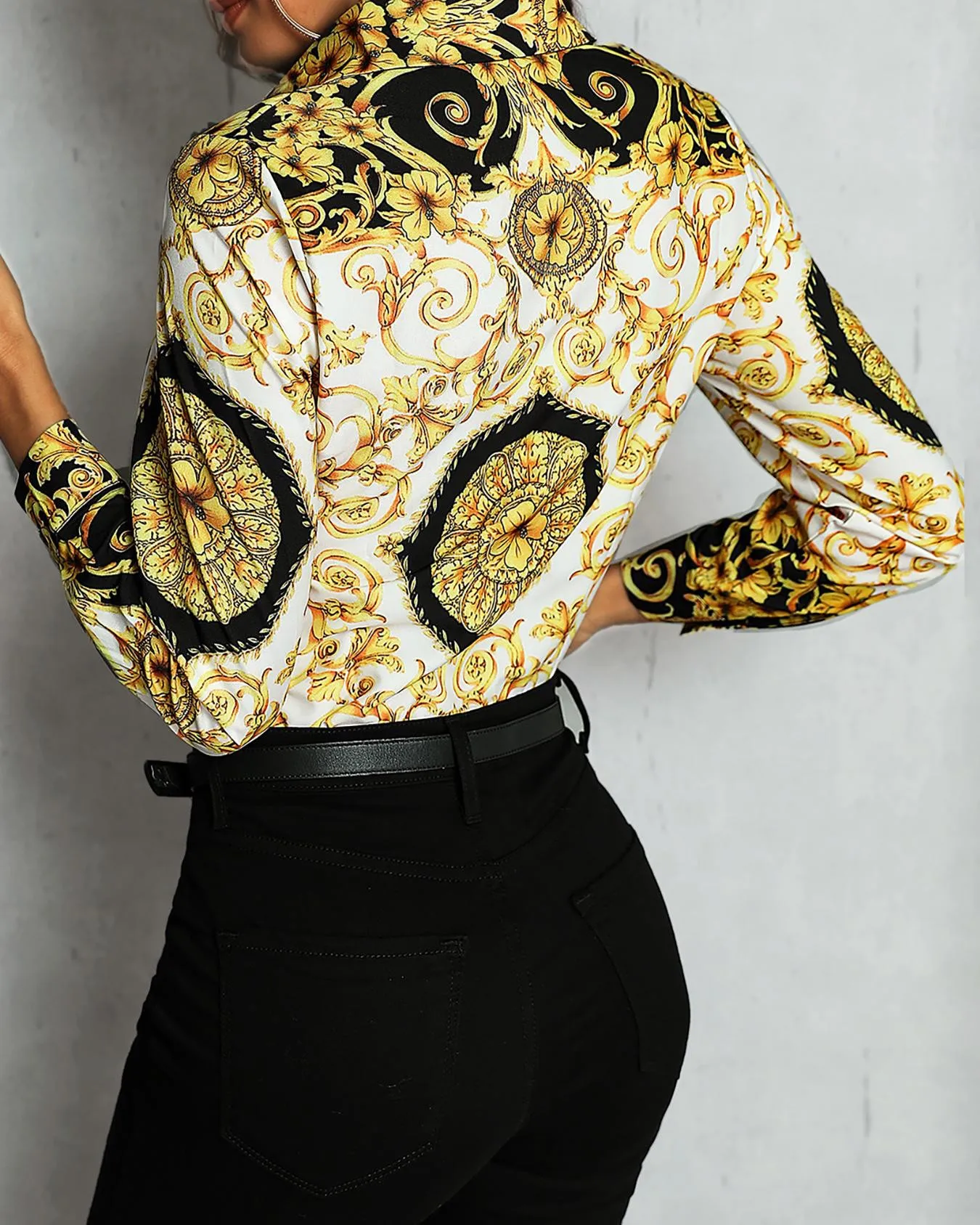 Дворец цветочный смешанный принт Женская Повседневная рубашка с длинным рукавом женская элегантная рабочая одежда блузка Рубашки женские короткие топы уличная одежда