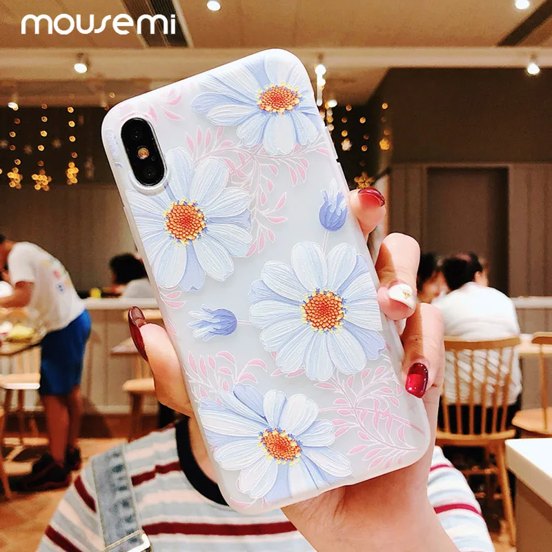 

MOUSEMI 3D Relief Phone Case For iPhone 6 6S 7 8 Plus X 5 Floral Silicon Case Soft Capa For iPhone X XS MAX XR 5S SE Flower Case