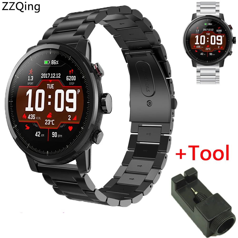 Ремешок ZZQing из нержавеющей стали для Xiaomi Huami Amazfit Stratos 2 браслет наручных часов