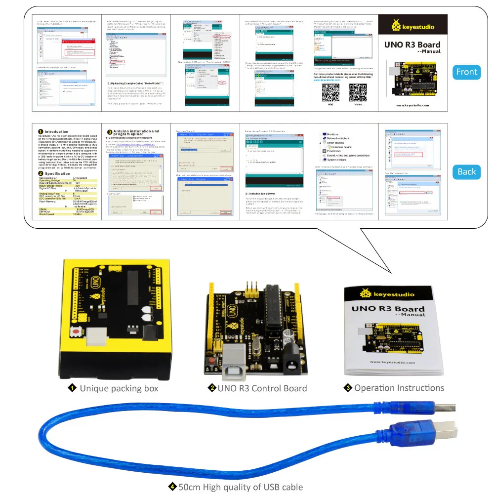 Keyestudio UNO R3 ATmega328P развитию + USB кабель совместим с Arduino UNO R3