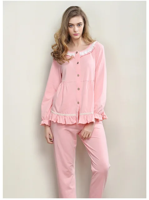 Fashion Elegant Pajamas Suit Long Sleeved Cotton Women Pajamas Set for ...