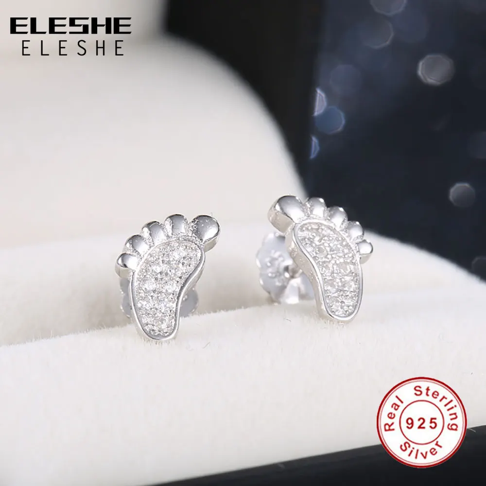 ELESHE 925 стерлингового серебра кристалл серьги гвоздики для женщин Модный кубический цирконий Свадебные серьги украшения для ног Рождественский подарок