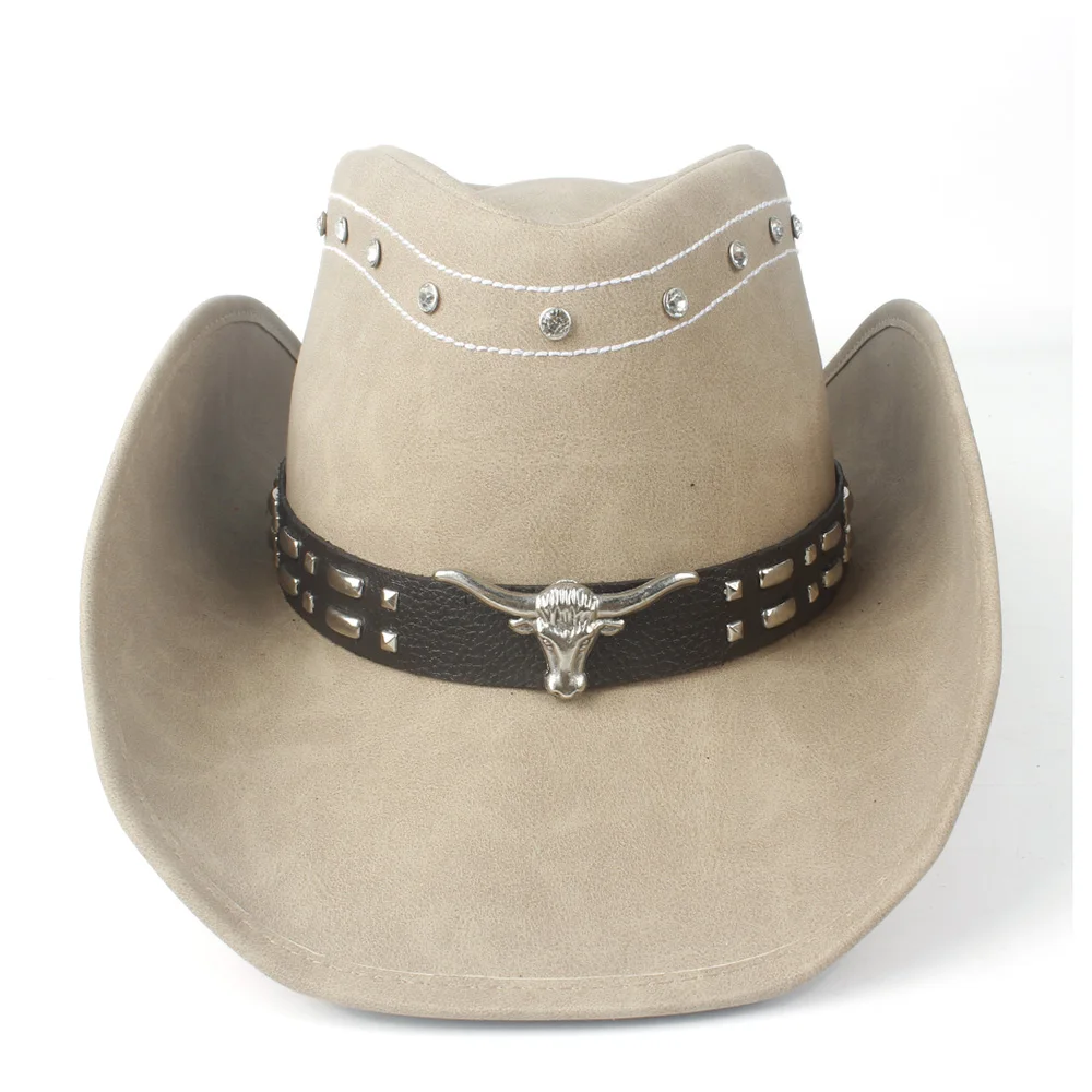 Fashion Lady Cowboy Hat Comfortable Leather Felt Western Cow Head Decoration Cowboy Casual Hat Men S Cowboy Hats Aliexpress