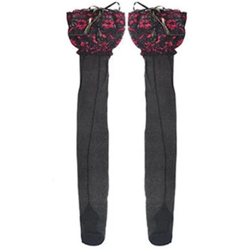 

Women Over Knee Tights Thigh High Floral Lace Top Stockings Stripe Long