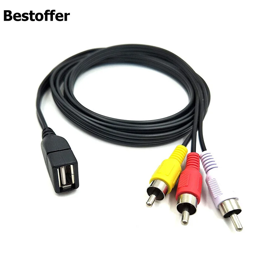 100 шт./лот USB 2,0 A Женский до 3 RCA Мужской Аудио Видео AV Кабель-адаптер для PC tv Mac