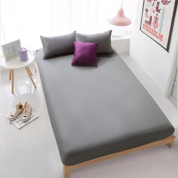 

100% Cotton Solid gray Fitted Sheet With Elastic Band Bed Sheets Adult Mattress Cover Size 120x200/150x200/180x200/200x220cm