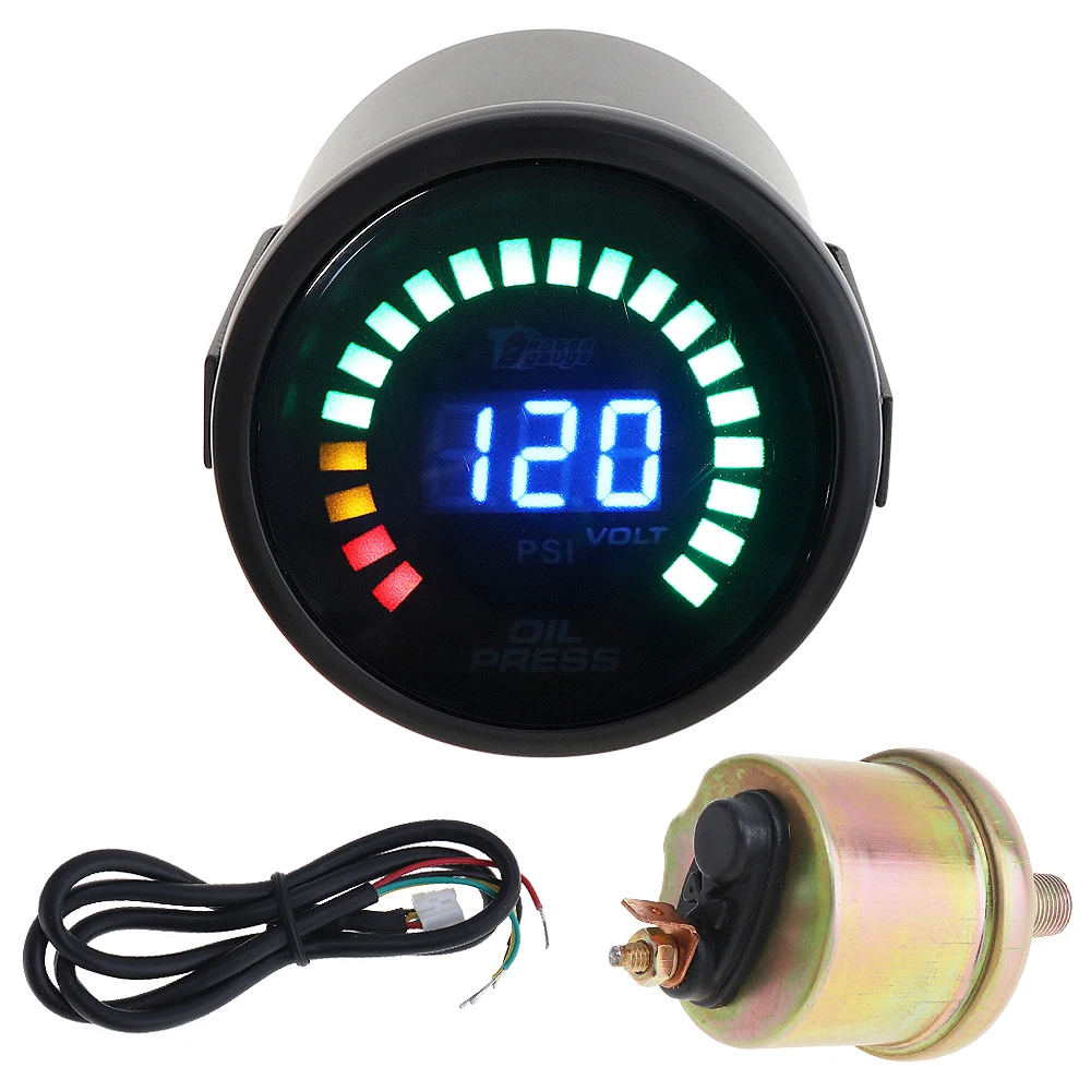 

2" 52MM 12V 0~120PSI Colorful LED Digital Oil Press Pressure PSI Gauge with Oil Pressure Sensor