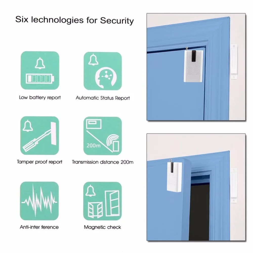 

LESHP Wireless Door Magnetic Sensor Detector Alarm for 315/433MHz Home Security Emergency Help Ultra-low Power Microprocessor