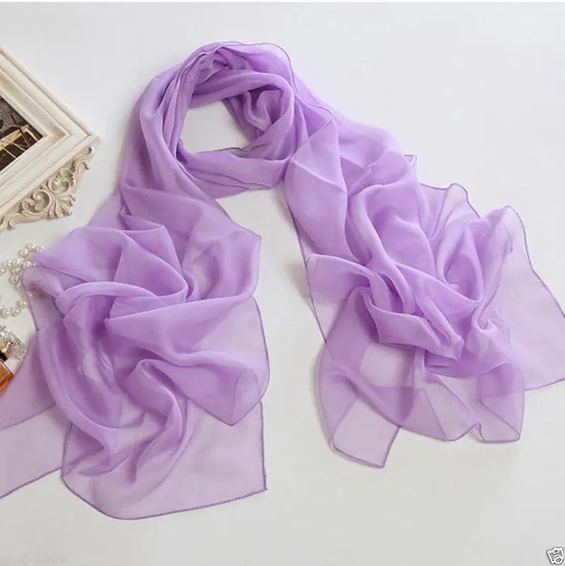 Fashion Soft Women Lilac Pure Color Chiffon Beach Long Scarf Wrap Shawl