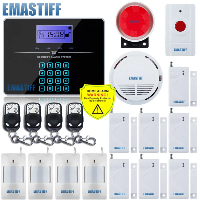 

Free Shipping!Russian English Voice Wireless Touch Keypad GSM PSTN Home Burglar Alarm System Kit + Pir Smoke Door Sensor Panic