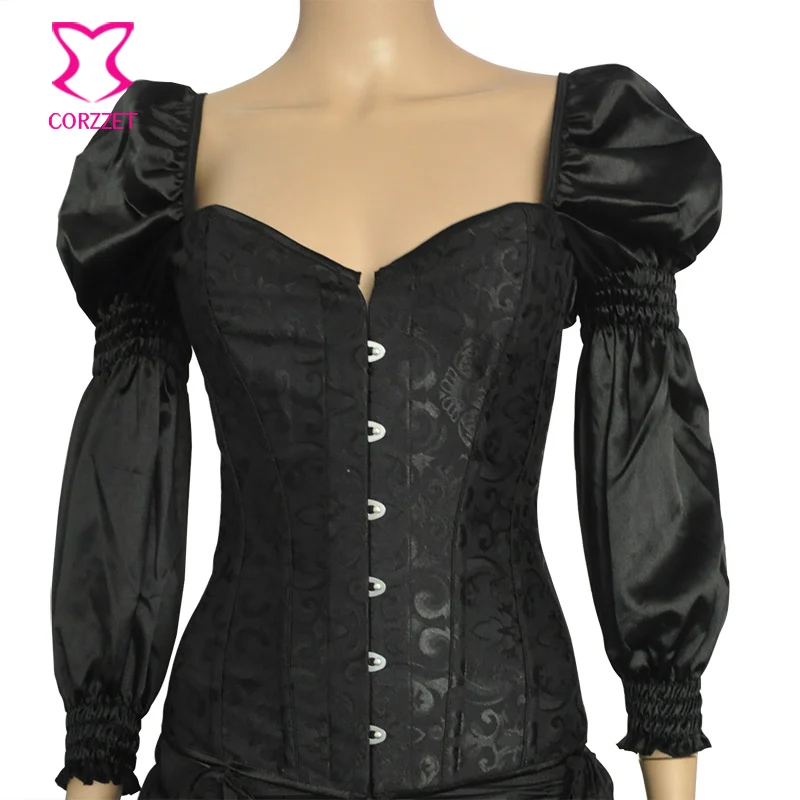 Викторианская готическая одежда атласный цветочный жаккардовый черный корсет с