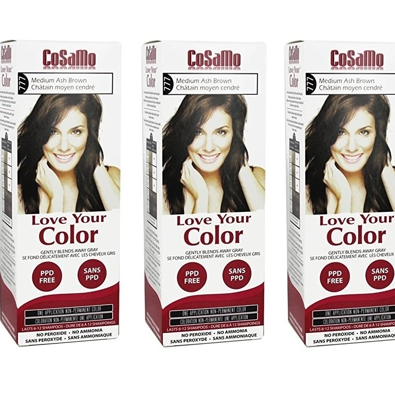 CoSaMo - Love Your Color Non-Permanent Hair Color 777 Medium Ash Brown - 3 Oz (Pack of 3)