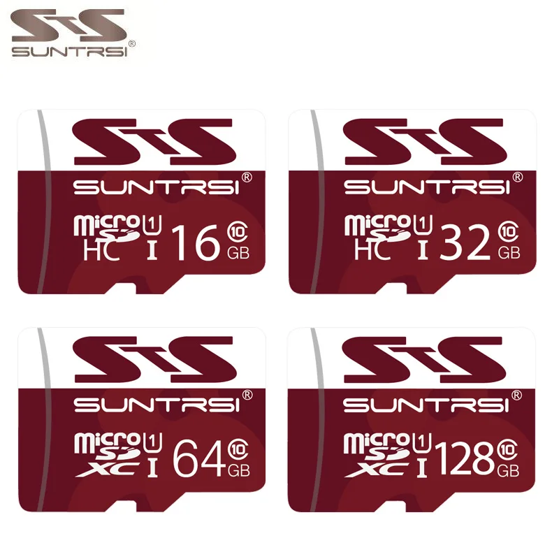 Suntrsi Microsd карты SD класса 10 16 ГБ, 32 ГБ, 64 GB реальная Ёмкость 128 ГБ Памяти высокоскоростная карта 256 ГБ до 95 МБ/с. 4 K видео Бесплатная доставка