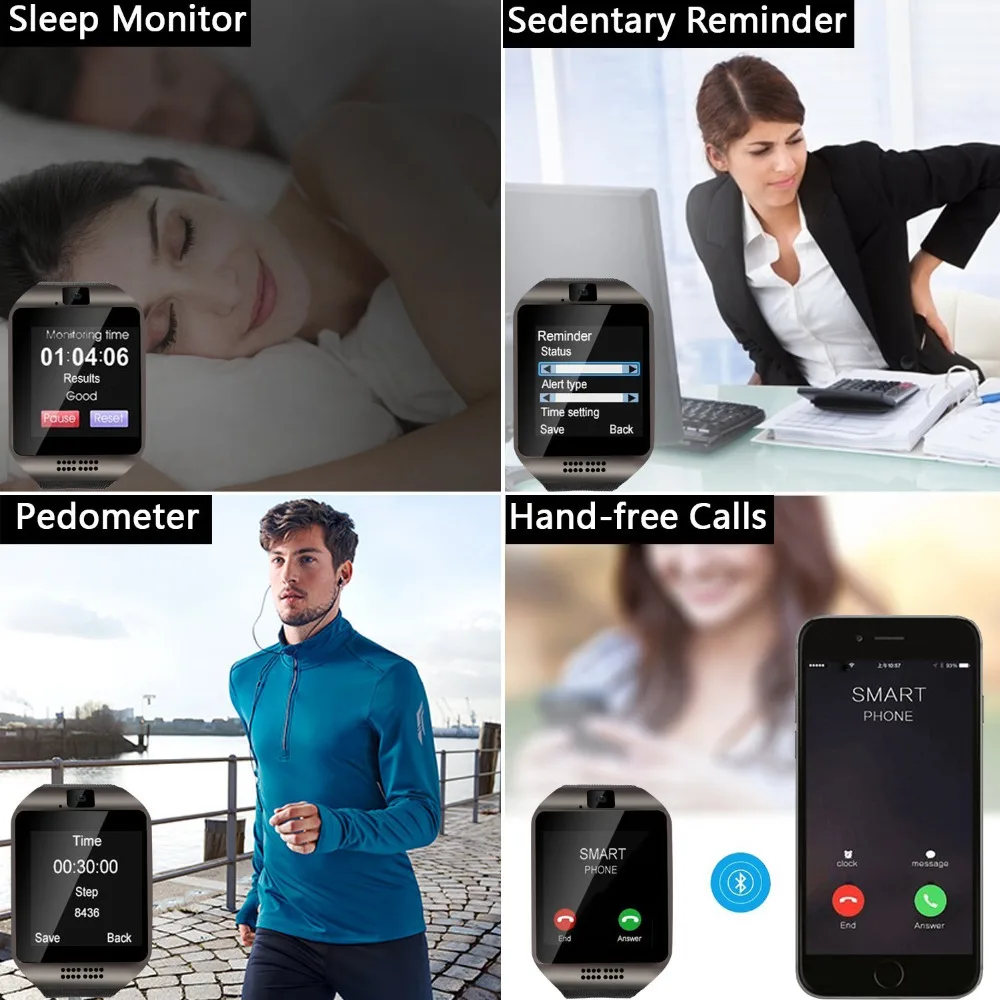 Новая версия Bluetooth Смарт часов Q18 MP3 музыкальный плеер с сенсорным экраном