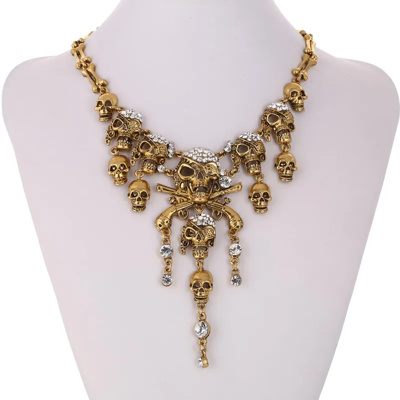 Lovbeafas модные браслеты, классическое длинное массивное винтажное ожерелье с пиратским скелетом и черепом, s& Кулоны, ретро Стразы, ожерелье в стиле панк