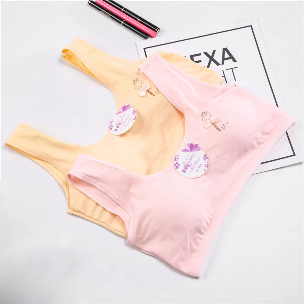 Girls Cotton Vest Teenage Bra Kids Candy Color Sports Breath Tank Tops Underwear