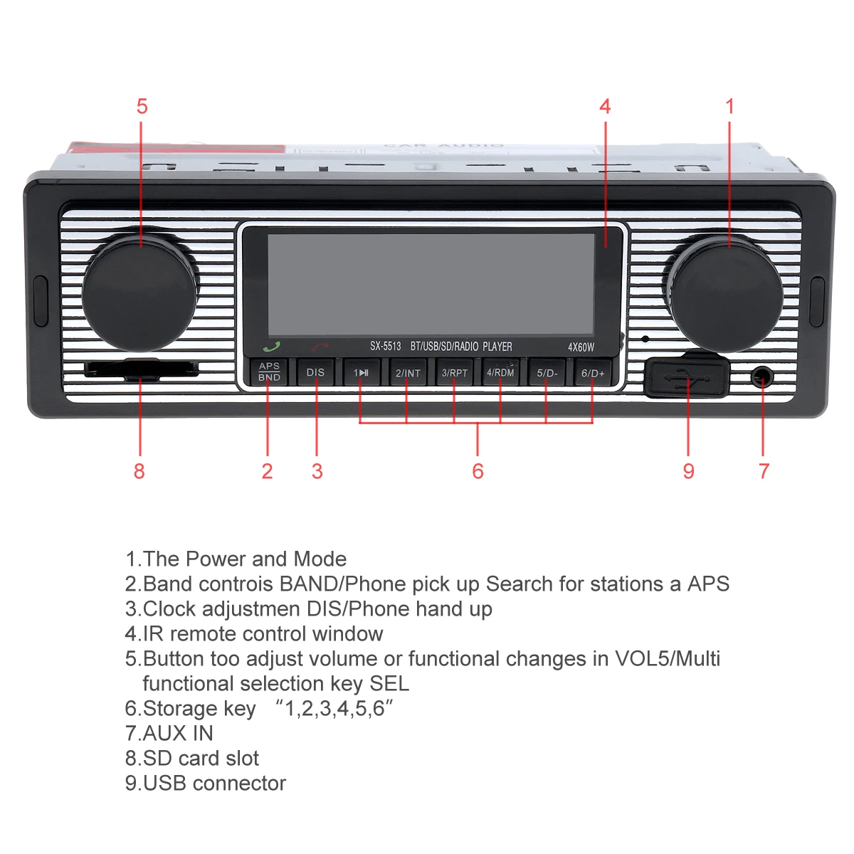 1 DIN 12 в 60 Вт x 4 Bluetooth автомобильный Радио MP3 плеер Стерео аудио Поддержка FM/USB/SD/AUX с