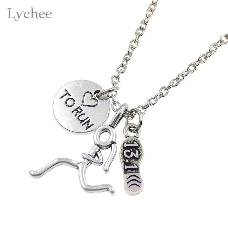 Lychee Trendy Alloy Running Person Pendant Necklace Silver Color