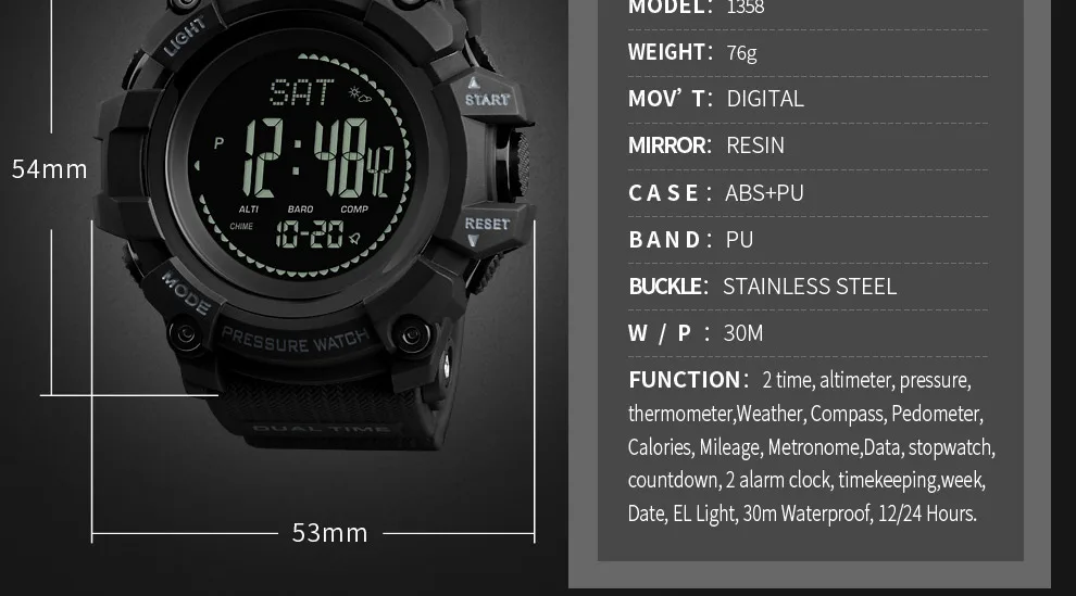 SKMEI для мужчин водонепроницаемые спортивные часы обратного отсчета давление часы с компасом сигнализации Цифровой Chrono наручные часы Relogio