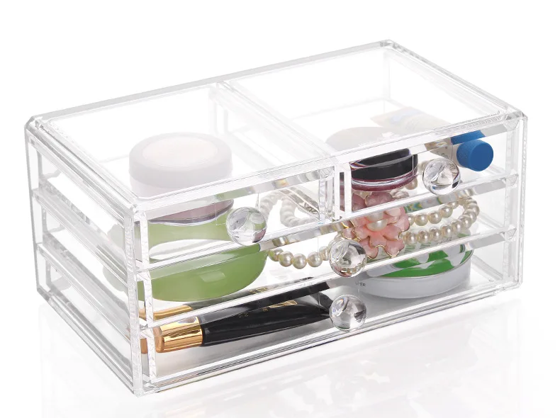 Atistic 16 grids 3 Drawers Crystal Cosmetic Organizer Makeup Jewelry Lipstick Brush Insert Holder Box With Mirror Storage Case (4)