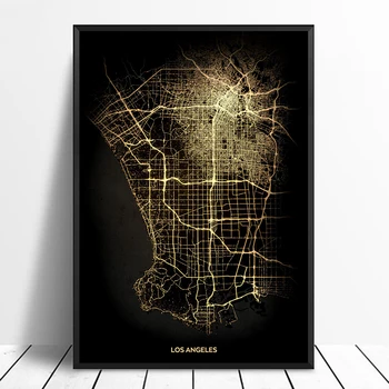 

Los Angeles City Light Maps Custom World City Map Posters Canvas Prints Nordic Style Wall Art Home Decor