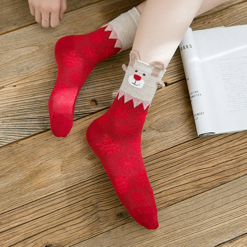 1 пара, рождественские женские хлопковые носки женские зимние носки Разноцветные мягкие носки-трубы средней высоты дышащие носки
