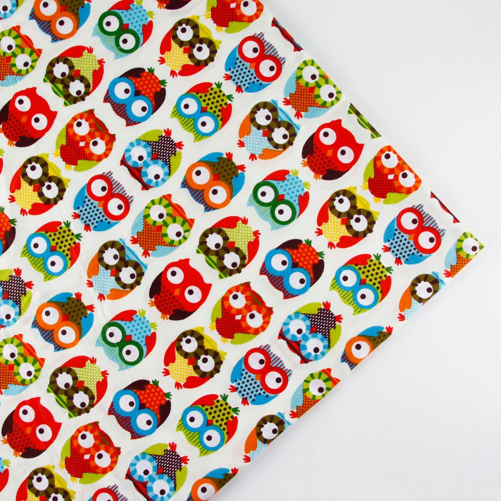 

0.5 meter width 156cm cartoon Owl Print 100% Cotton Fabric for Kids Home Textile Patchwork Quilted Fabrics