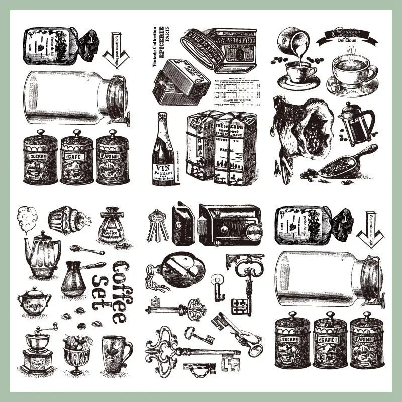 

New Rubber Clear Stamps Vintage Pattern Lock Coffee Transparent Silicone Seal for DIY Scrapbooking Photo Album Decorative Crafts