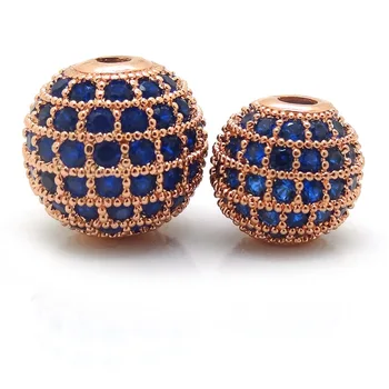 

Rose Gold Color Brass Micro Pave Blue CZ Cubic Zirconia Metal Round Bead 6 8 10 12 14 16 MM DIY Bracelet Jewelry Spacer Beads