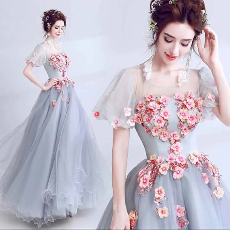 

Luxury Gray Gradient Dress Custom Women Lantern Short Sleeve Evening Party Dress Ball Gown Birthday Gift For Lady Plus Size 5XL