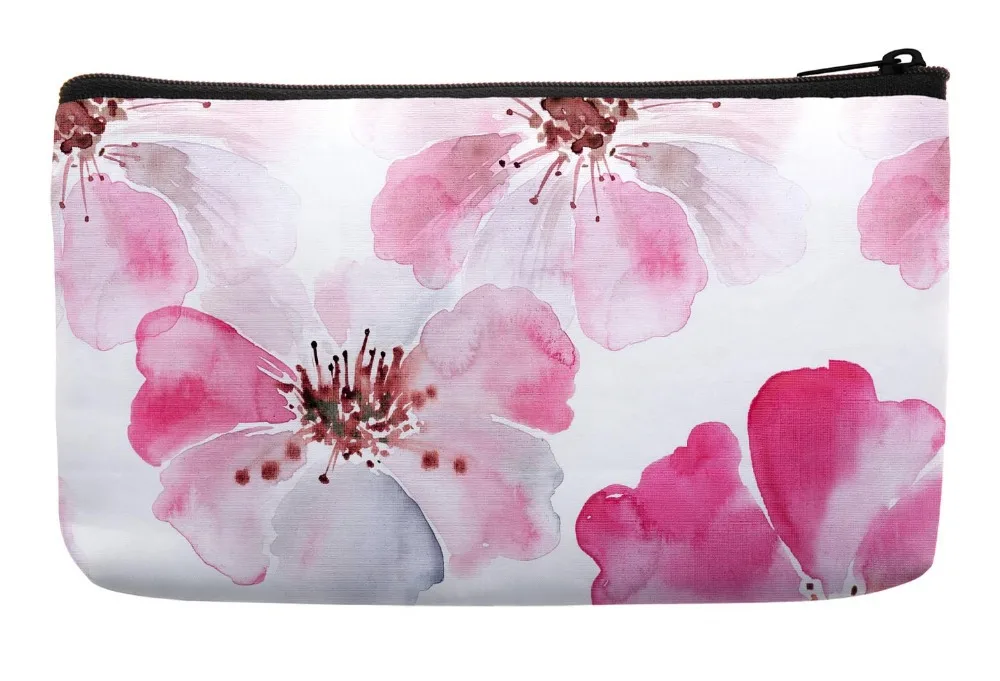 Акварельная красивая розовая расцветка цветы печать на заказ маленькая косметичка напульсник макияж сумки