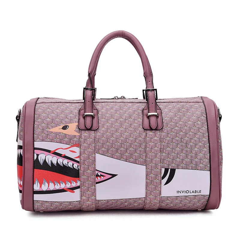 

Creative Gym Bag for Women Pink Sports Bag Large PU Leather Hand Tote Duffle Travel Bag Female Girls Fitness Sport