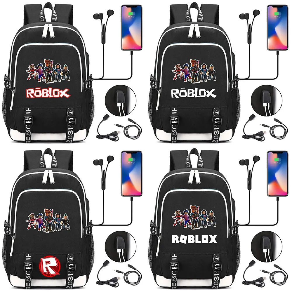 

Hot Games Roblox Funny Football Team USB Headphone Jack Boy Girl School bag Women Teenagers Canvas Men Laptop Backpack Packsack