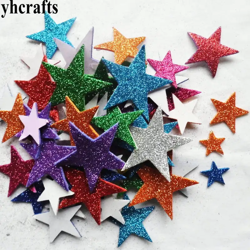 50Pcs Tricolor Mix Color Glitter Foam EVA Star Stickers Children  Scrapbooking DIY Kindergarten Craft Kids Birthday Party Decor