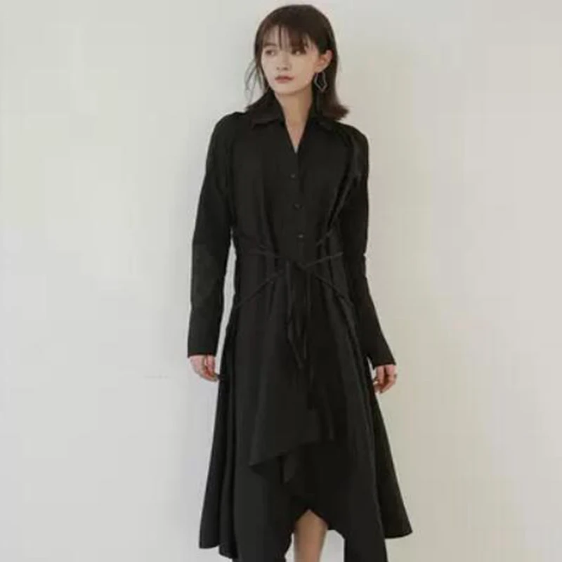 

The new spring clothing female personality strap long section of loose irregular hem dress