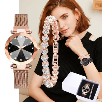 

2019 Magnetic Force Unique Creative Band Women Watches Luxury Quartz Watch Ladies Dress Wristwatches Watch Box&Bracelet A5