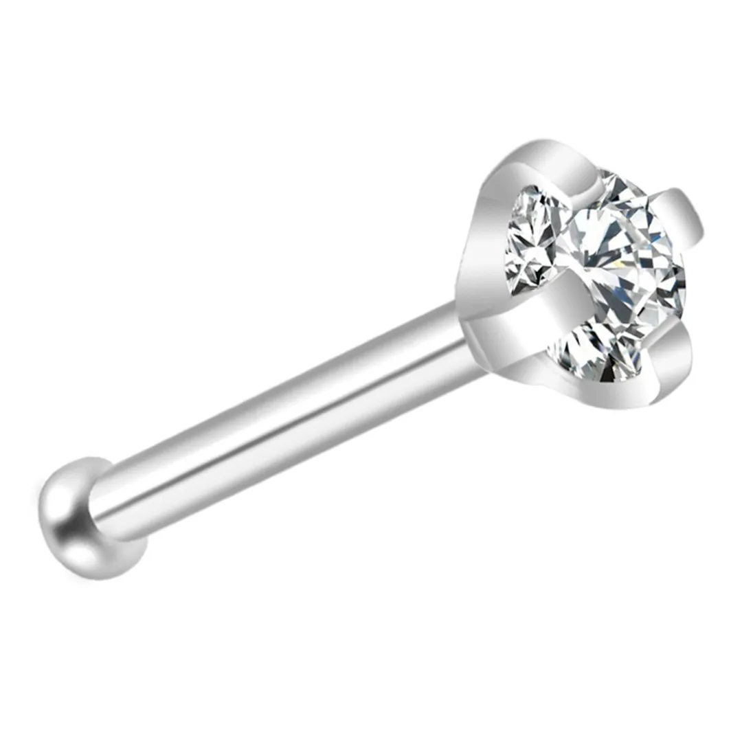 Fashion Crystal Nose Studs Surgical Steel Cubic Zirconia 0.8*7mm Nose Rings Shellhard Sexy Women Body Piercing Jewelry