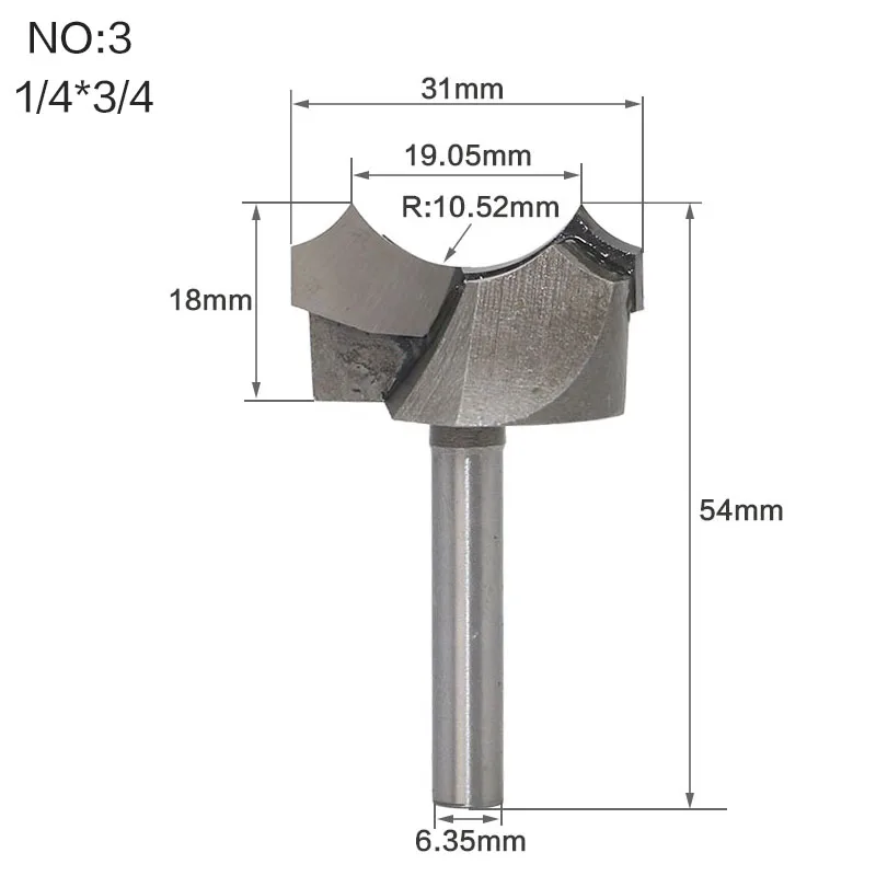 1/" 1/4" для конических фрез Дракон шаровые биты точка-точка круглой огранки более Groove Биты фрезы для резьбы по дереву резак для деревообработки - Длина режущей кромки: NO3