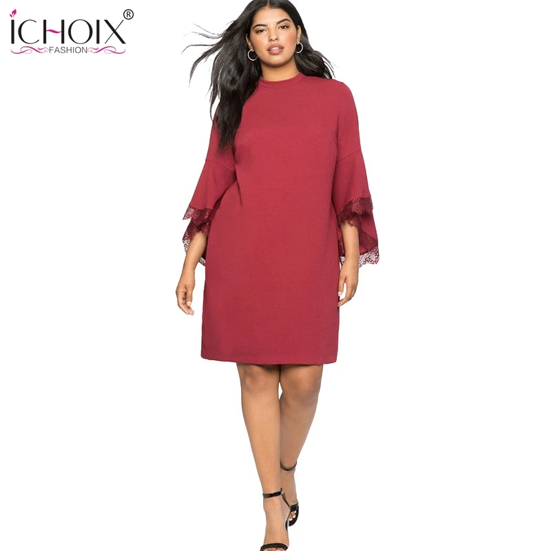 

4xl 5xl Plus Autumn Winter Dresses Large Size Turtleneck Loose Dress Flare Sleeve Elegant Party Dress Plus Size Women Clothing
