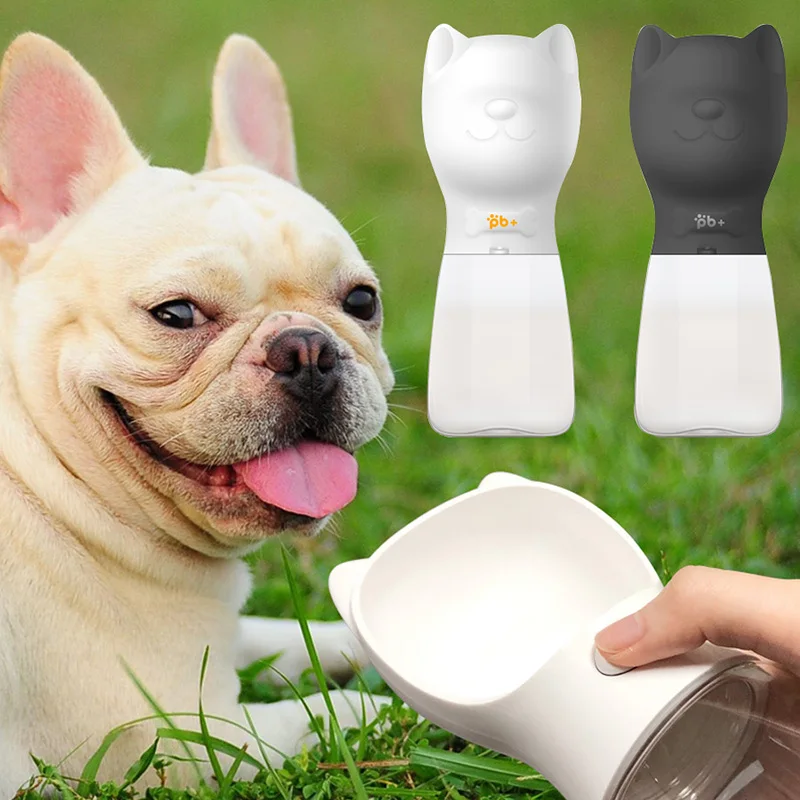 

480ML Portable Pet Dog Water Bottle For Dogs French Bulldog Pug Water Cups Feeder No Leaking Puppy Dog Drinking Bowl Black/White