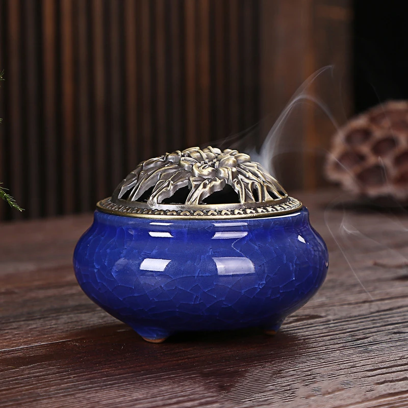 Retro Crack Line Porcelain Incense Burner Chinese Style Ceramic Cone Incense Burning Holder Censer Classic Decor Home drop ship