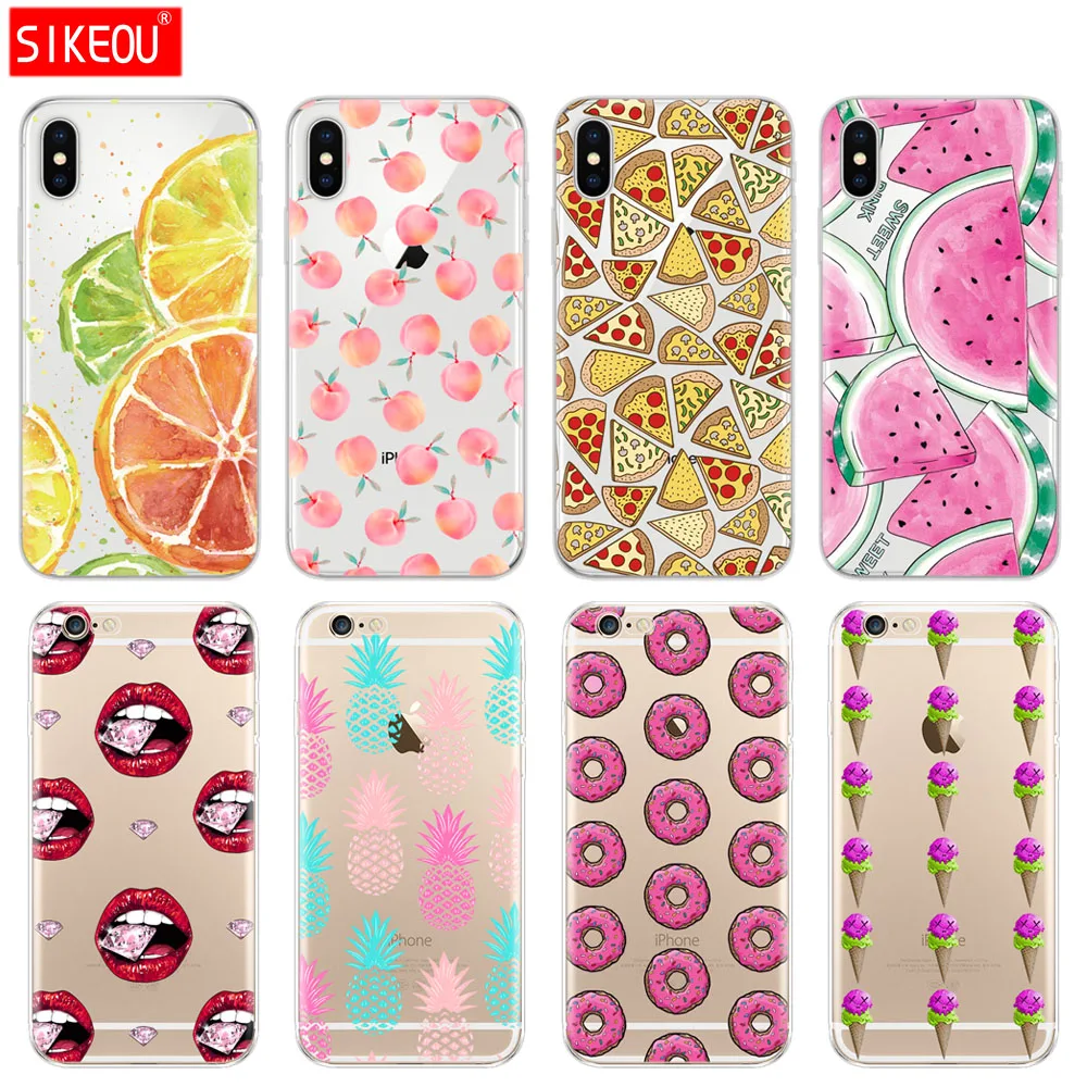Silicon Cover Phone Case For Iphone 6 X 8 7 6s 5 5s SE 2020 Plus 10 XR XS MAX 11 pro transparent Pizza watermelon pineapple | Аксессуары