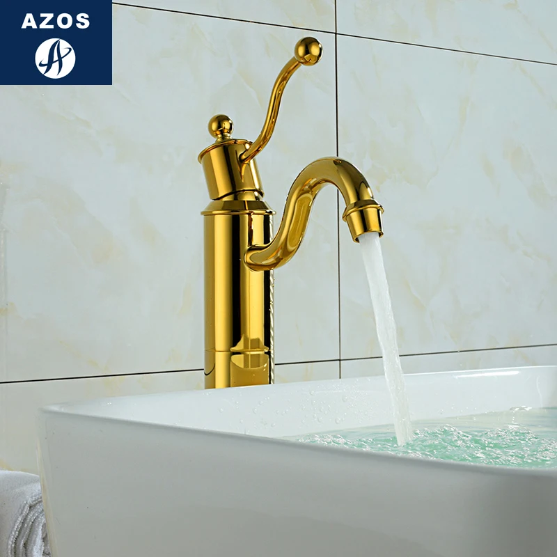 

Azos Above Counter Basin Faucet Soft Extended Brass Ti-Pvd Cold and Hot Switch Kitchen Sink Shower Room Round MPDKF029B